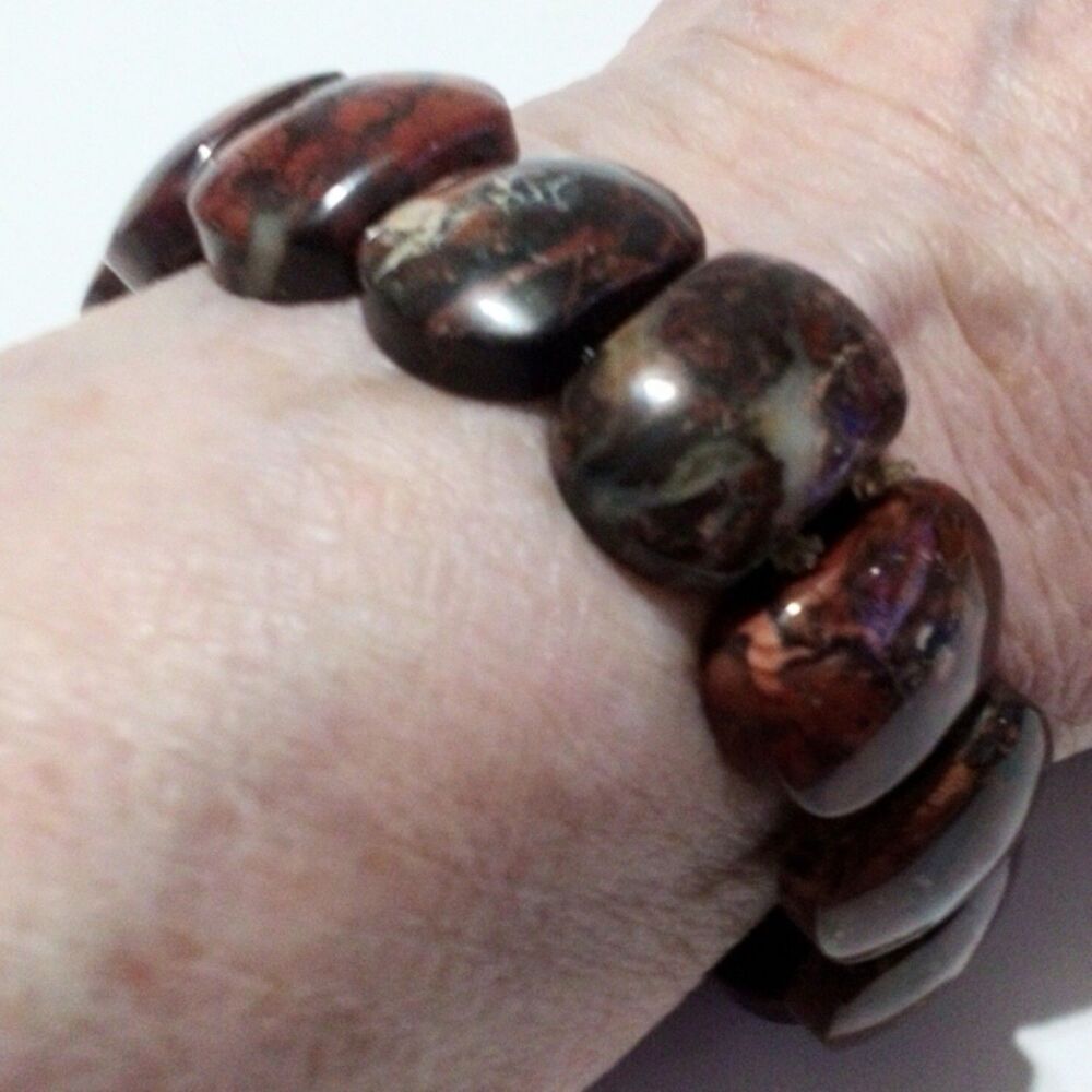 Natural Bloodstone Gemstone Polished Beaded Stretch Bracelet - Picture 5 of 6